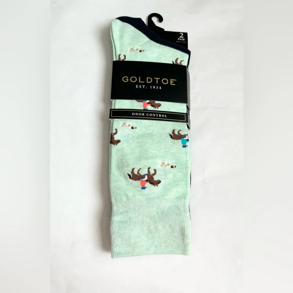 Men’s Gold toe Horse Crew Socks Oder Control 2 Pairs NWT